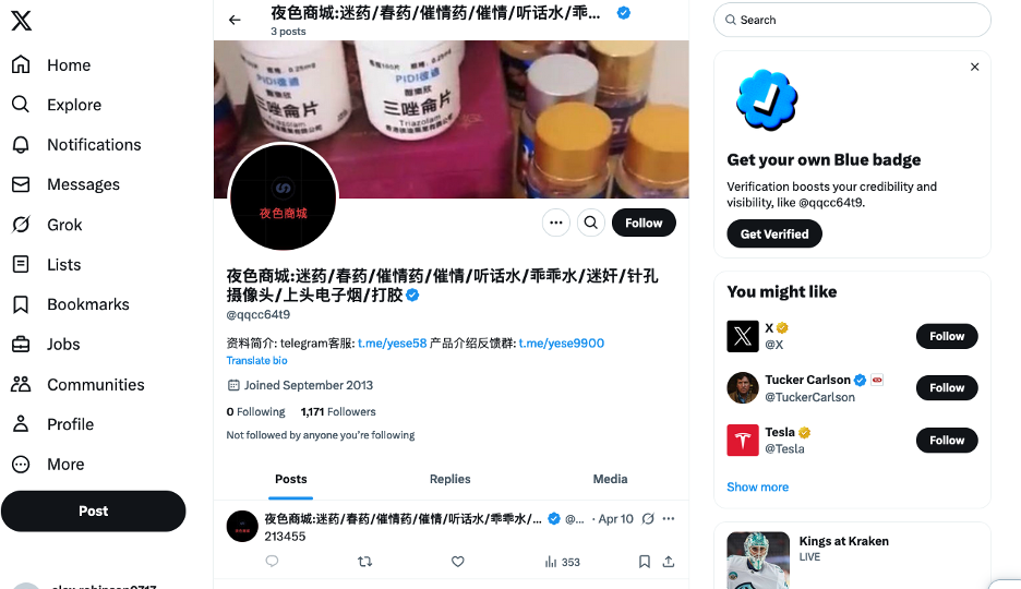 Screenshot showing illegal content and accounts on social media platforms
